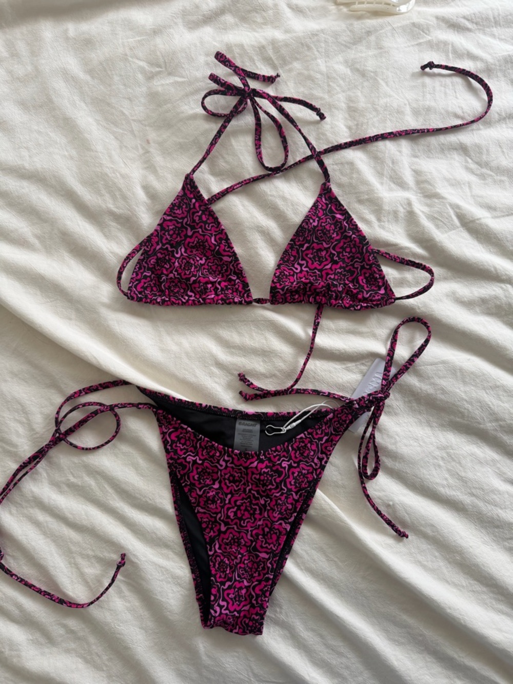 Bright swimwear Pink & Black Patterned Tie-Side Bikini